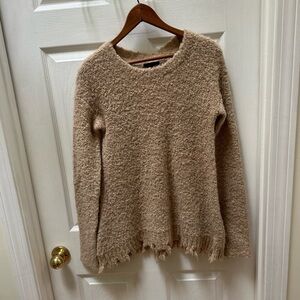 ATM Tan Beige Sweater crew fringe  XS